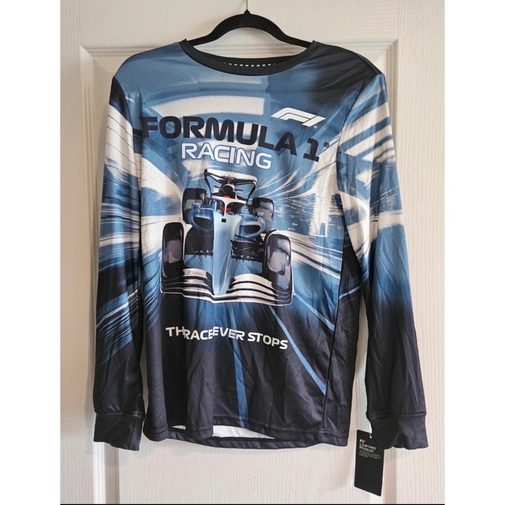 Formula 1 Racing Kids XL Long Sleeve Shirt F1 Grand Prix Hybrid Apparel Blue New